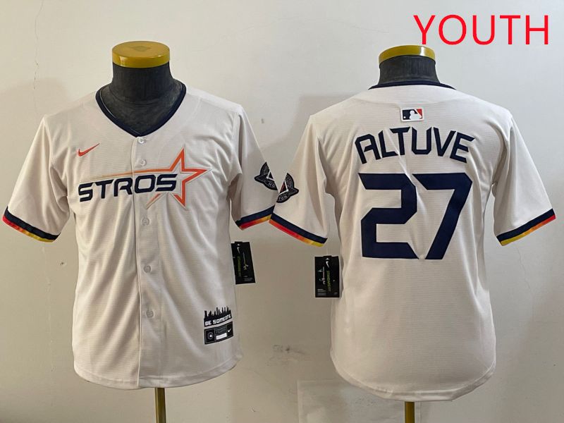 Youth Houston Astros #27 Altuve Cream Three generations Joint Name 2025 Nike MLB Jersey style 411->youth mlb jersey->Youth Jersey